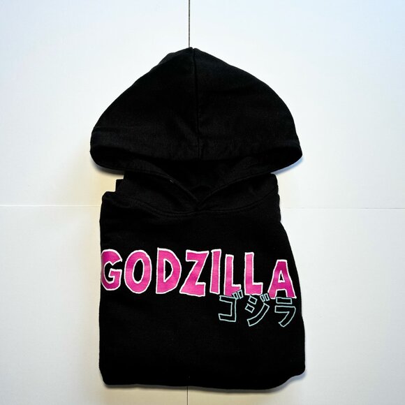 Official Toho Godzilla Hoodie Youth Large Black Neon City Kanji Back Print - Picture 11 of 11
